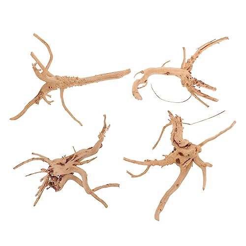 OUNONA 4個 水槽の水中工芸品 aquarium accessories 水槽の装飾 水槽の付属品 アクアリウム用流木 水族館の流木小 植物 天然木工芸品 爬虫類水槽用木材 水中木像 木製