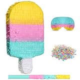 Ice Cream Piñata Includes Stick Blindfold Confetti Summer Piñata Ice Cream Sweet Party Supplies for Kids Birthday Party Decor, 16.1 x 7.9 x 3.2 Inches