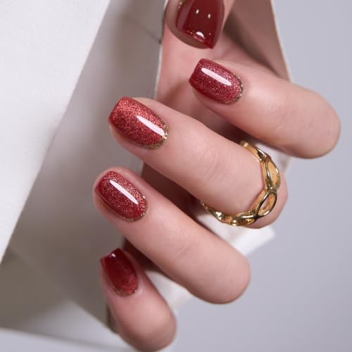 Image of CurvLife Soft Gel Squoval Press-On Nails Short, Reusable Fake Nails with Glue & Adhesive Tabs, 30PCS Salon-Quality Stick-On Nails for At-Home Manicure (Amber Dusk)