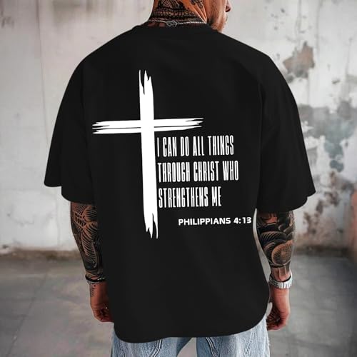 Tuislay Christian Oversized Shirts for Men Jesus Cross T Shirt God Religious Tshirts Faith Graphic Workout Tees Streetwear2