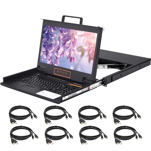Image of 8 Port HDMI Rack Mount KVM Console 17.3-Inch 1080P with KVM Cables, Standard 1U Height KVM Switch Drawer+ Rackmount Monitor+ Keyboard+Touchpad, OSD /Hotkey /Button Switching, Fits 19'' Rack