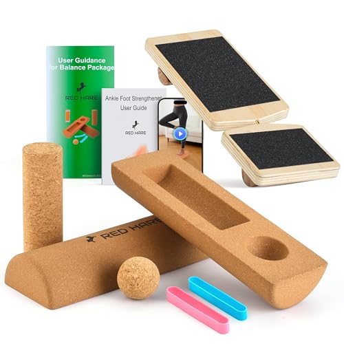 Balance Board Set for Foot & Ankle Strength Cork Slack Board and Ankle Strengthener with Round & Pointed Bars Progressive Balance Training System for Rehab Fall Prevention & Athletic Performance