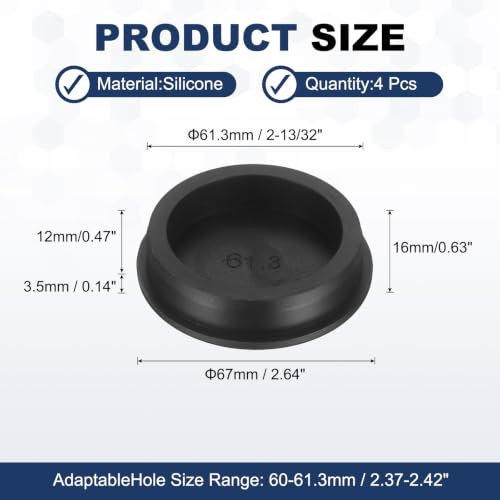 Image of MECCANIXITY 4pcs T-Shaped Silicone Plugs 61.3mm 2-13 /32 Inch Dia Snap in Plug Hole Seal Cover Round Rubber Stopper for 60-61.3mm Holes Kitchen Rubber Bulkheads Waterproof Sealing, Black