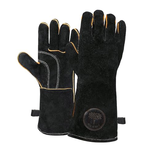 Rin & Rut Grill- und Ofenhandschuhe aus hitzebeständigem Leder | 34,5 cm lang | doppelt genäht mit weichem Innenfutter.