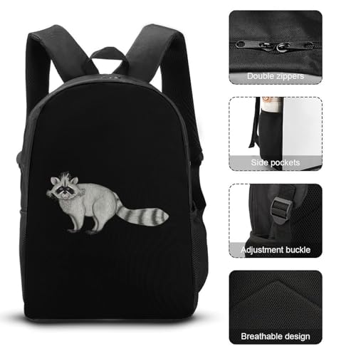 Raccoon Logo Classic Backpack Lunch Bag Pencil Case 3 Piece Set Travel Daypack3