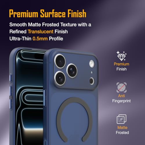 Image of ZAP CASE Paper Thin Case for iPhone 17 Pro Max | Ultra-Slim 0.5 mm Back Cover | Metal Buttons | Lightweight | Matte Finish | Anti-Fingerprint | Scratch Resistant | Camera Protection | Magsafe | Blue