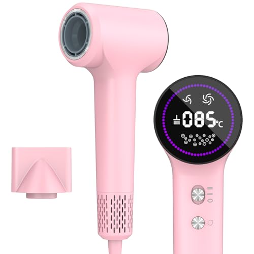 Asciugacapelli, Phon al Plasma da 400 Milioni, Asciugatura Rapida 110000 Giri/Min ad Alta Velocità, 1500W Phon Capelli Professionale con Ugello Magnetico per Viaggi e Domestico-Rosa