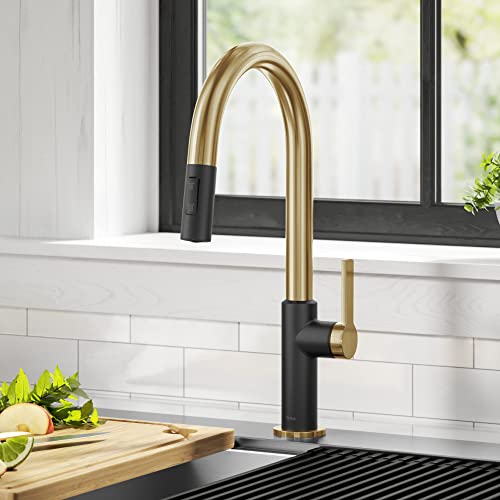 KRAUS Oletto High-Arc Single Handle Pull-Down Kitchen Sink Faucets in Brushed Brass/Matte Black, Kitchen Faucets with Pull Down Sprayer, KPF-2820BBMB by Kraus - Image 2