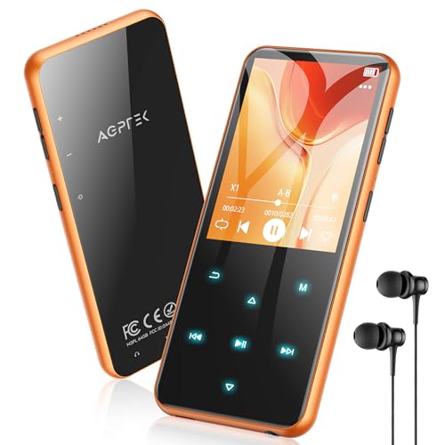 AGPTEK 64GB MP3 Player Bluetooth 5.3 mit 2,4' TFT Farbbildschirm, HiFi Musik Kinder MP3 Player mit Lautsprecher, Touch-Tasten, FM-Radio, E-Book, Aufnahme, Unterstützung bis zu 128...