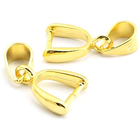 Lind Kitchen 2pcs 925 Sterling Silver Pendant Bail Connector Pinch Clasp for Necklace DIY Jewelry Craft Making Handmade Beading Fittings Accessories Gold Cover
