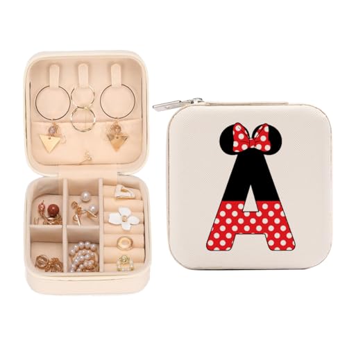 LONGXIN Cute Cartoon Mouse Gifts Initial Travel Jewelry Case Small Jewelry Box Organizer Personalized Gifts for Women Teen Girls Magic Mouse Stuff Birthday Christmas Gift Ideas Letter A