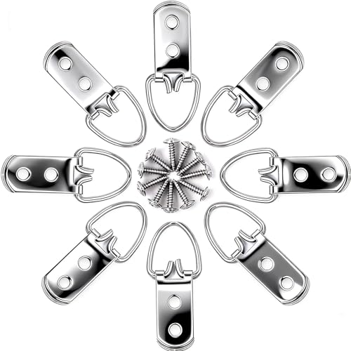 Heavy Duty D-Ring Picture Hangers (30 Pack) with 60 Screws - 2-Hole Double Hole Hooks for Hanging Heavy Mirrors, Large Paintings, Gallery Wall Art, Supports 50 lbs, Stainless Steel (Silver)