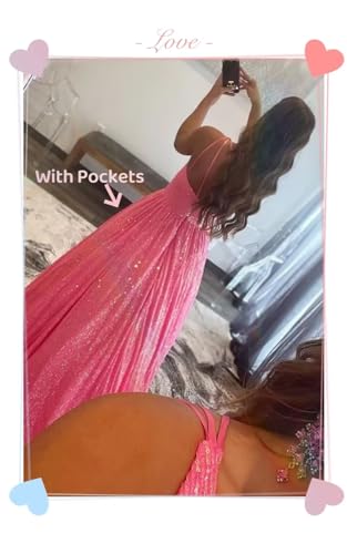 One Shoulder Sequin Prom Dress for Women Sparkly Long Ball Gown Evening Dress with Pockets2