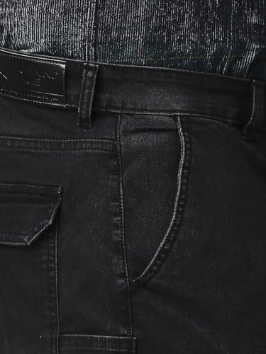 Image of TURNING BLUE Mens Plus Size Black Cargo Relaxed Fit Jeans