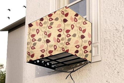 Image of The Furnishing Tree Window AC Cover for 2 Ton Capacity PVC Waterproof and Dustproof Petals Pattern Yellow