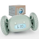 CLOCKY Reloj Despertador Potente Ruidoso Sonido Muy Fuerte Dormilones Sordos Sueño Profundo Adultos Niños Dormitorio, Despertador Digital Inteligente con Ruedas Se Mueve, Regalo Divertido (Salvia)