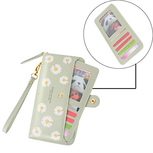 Women Leather Wallet RFID Blocking Zipper Pocket Wallet Card Case Purse with ID Window4