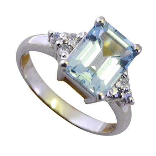 Bague topaze bleue véritable et argent 925, éclat d'une pierre taille émeraude