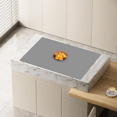Image of 32''x24''(80cmx60cm) Large Silicone Mat for Kitchen Counter, Heat Resistant Countertop Protector, Non-Slip Waterproof Kitchen Island Mat, Easy to Clean, Light Gray