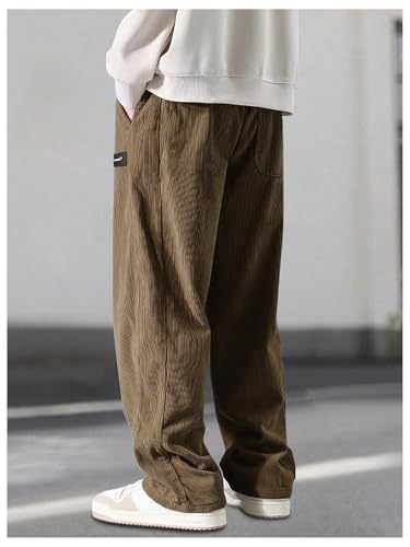 Men's Corduroy Pants Drawstring Waist Wide Leg Pants Casual Long Trousers with Pockets2