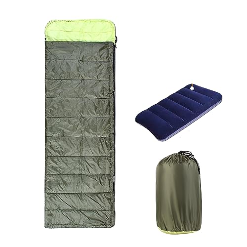 Rocksport Camplite +8°C to +20°C Rectangular Shape Sleeping Bag for Camping, Hiking, Indoor & Outdoor, Warm Sleep Bag (Yellow – Army Green) – Free Air Pillow