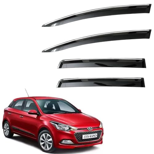 Image of CAR SAAZ Unbreakable Door Visor for Elite I20 (2014-2019)(Set of 4Pcs)|Stylish & Durable Chrome Lined Wind /Rain Deflector