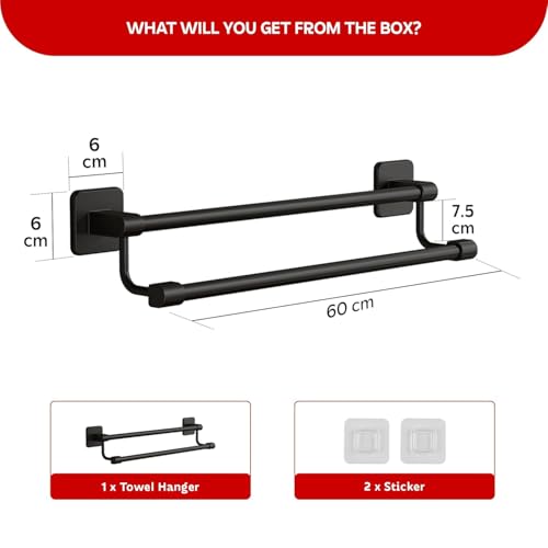 Image of Amazon Basics 24 Inch Bathroom Towel Hanger for Wall - Space Aluminum Towel Rod | Self Adhesive No Drill Rustproof Modern Towel Bar Rack for Bathroom & Kitchen