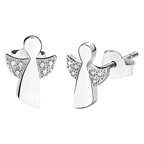F.ZENI Pendientes De áNgel De La Guarda Para Mujer 925 Pendientes De BotóN De Plata Esterlina áNgel Lucky Charm JoyeríA Para NiñAs Mujeres Cover