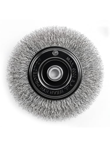 Image of Wire Brush 6in,Wire Wheel for Bench Grinder,Crimped Steel-1pcs | Coarse Crimped Steel Wire 0.012 inch,1 /2 inch & 5 /8 inch Arbor, for Rust Paint Stain Removal,Extra Thick with an additional 100% density