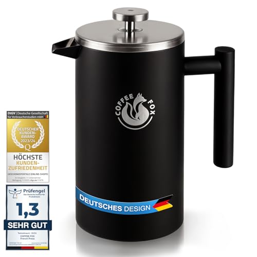 Cafetera de prensa francesa de doble pared de acero inoxidable y filtro de prensa negro (Negro 350 ml)
