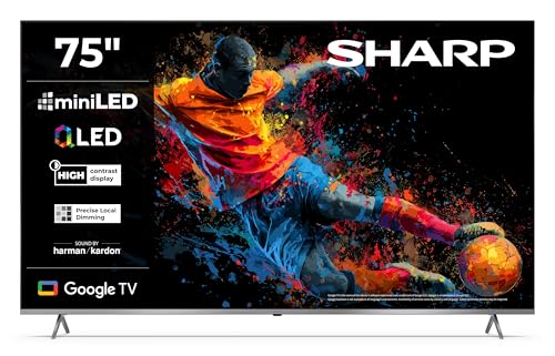 Sharp 75JP7765E QLED Fernseher 75 Zoll Google TV - 4K UHD Smart TV mit Mini-LED, Dolby Vision HDR, Dolby Atmos, Sound by Harman Kardon, Google Assistant und Triple-Tuner, QLED TV (2026)