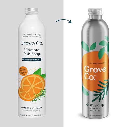 Image of Grove Co. Dish Soap, 3 x 16 fl oz Refills, Orange & Rosemary | Plastic-Free; Refill format; Natural Fragrance; Removes Stuck on Food; 98% plant-based ingredients