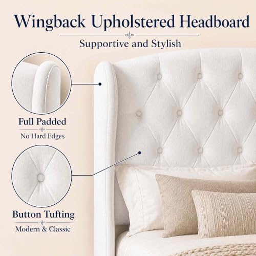 Image of Decoholic Full Size Upholstered Bed Frame with 53.2 inch Wingback Headboard