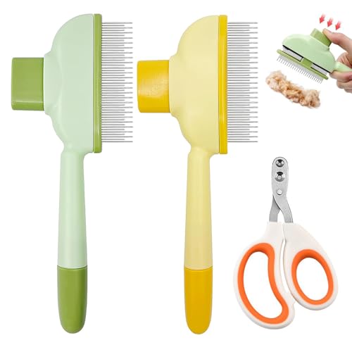 Fellblitz Bürste Katze, Selbstreinigende Haustierbürste, Flohkamm und Pflegekamm für Haustiere, Hundekamm, Haarentfernungskamm, Krallenschere für Katzen