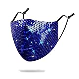 MLGDA Sparkly Sequins Mouth Masc Fashion Designer Glitter Cotton Face Cover With Adjustable Ear Loops Reusable Masquerade Party Nightclub Rave Festival Sequins Face Covering (Blue)