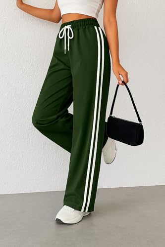 Image of SAKHWALA Women Track Pant | Women's Wide Leg Track Pants High Waist Drawstring Sweatpants with Side Stripes, Casual Loose Fit Lounge Joggers, Dark Grey