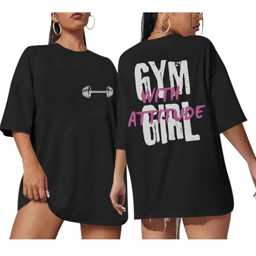 VikkBiss Funny Workout Shirts Women Oversized Weightlifting Graphic Tshirt Gym Girl with Attitude Tees Gym Lover Tops(Black L)