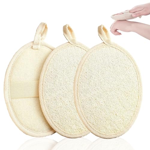 YCHYAN 3 Piezas Esponja Reutilizable de Lufa Natural, Esponja de Baño Exfoliante Ecológica, Esponja de Baño de Lufa Natural, con Banda Elástica y Cordón, Exfolia y Limpia la Piel
