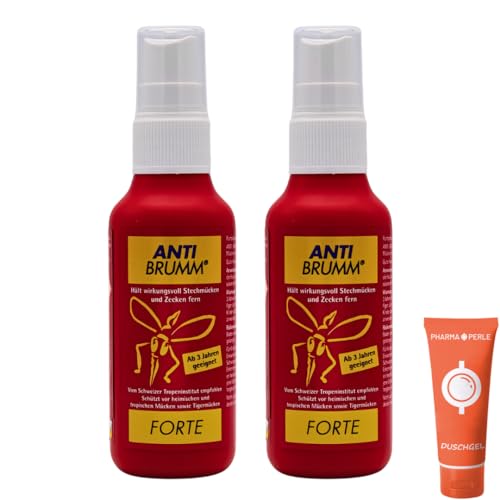Anti Brumm Forte Pumpspray 2x 75 ml I Insekten-Repellent I effektiver Schutz gegen Mücken und Zecken I DEET I Für Fernreisen, Tropen I Spar-Set plus Pharma Perle give-away