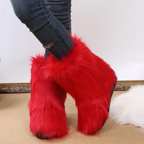 Women's Furry Faux Fur Boots Winter Shoes Fashion Fluffy Warm Snow Boots Mid-Calf Comfortable Outdoor Flat Short Boots4