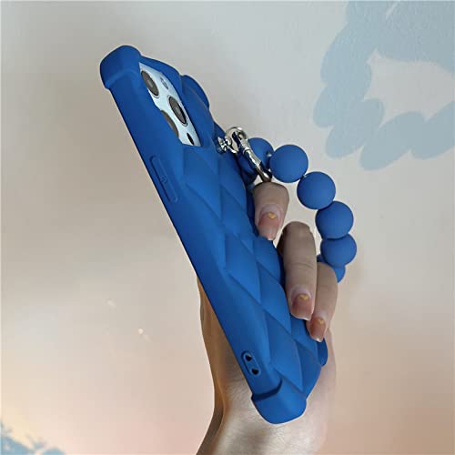 Coque silicone iPhone 13 antichoc bleu mat avec chaîne perles - 2