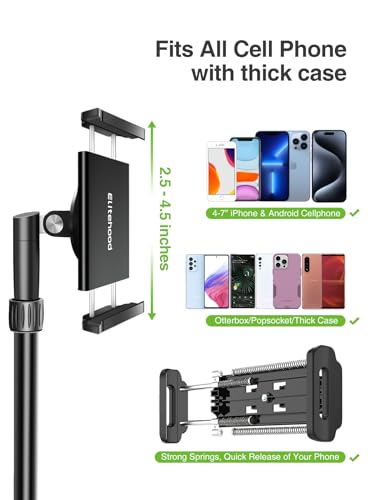 Image of elitehood Phone Tripod for Overhead Video Recording - Updated Horizontal 59-inch Adjustable Tripod for iPhone with 25in Long Extendable Arm, 360 Rotation iPhone Stand Holder for Overhead Recording