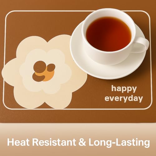 Image of YELONA Leather Dining Table Placemats Set of 6 - Waterproof, Heat Resistant, Anti-Slip, Easy to Clean Table Mats for Dining Table, Kitchen & Home Decor (Burnt Brown, 40 x 30 cm)