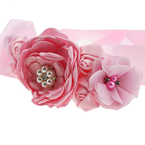 Lauthen.S Maternity Pregnancy Flower Sash Belt, Floral Pearls Sash for Baby Gender Reveal Party/Baby Shower2