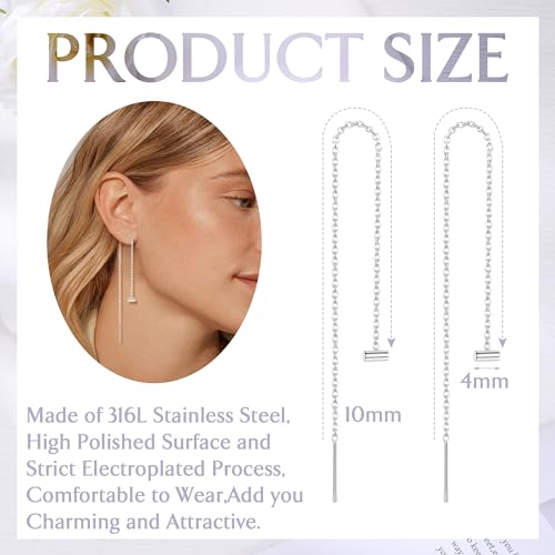 ORAZIO 6 Pairs Stainless Steel Chain Tassel Earrings for Women Lightweight Wave Threader Ball Dangle Drop Minimalist Chain Earrings Set2