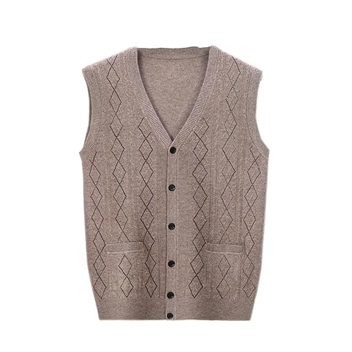 Men 31.1% Wool Knit Vest Buttons Down Basic Sweater Cardigan Pockets Sleeveless Argyle Autumn Winter V Neck