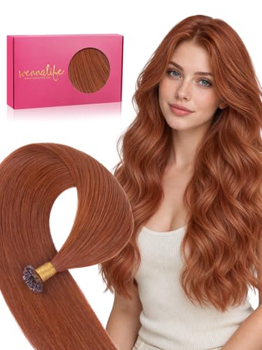 WENNALlFE Mini Flat Tip Hair Extensions Human Hair, 50g 63s 16 Inch Dark Auburn Copper Remy Hair K Tip Hair Extensions Seamless Soft and Invisible Keratin Extensions De Cabello