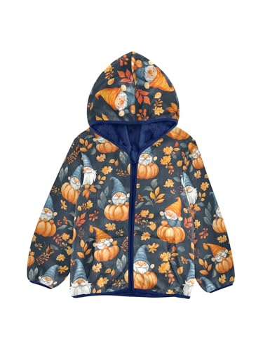 Gnomes and Pumpkins Girls Fleece Jacket Girls Fall Jacket Boys Coats Zip Up Hoodie Children Outerwear 2-10T