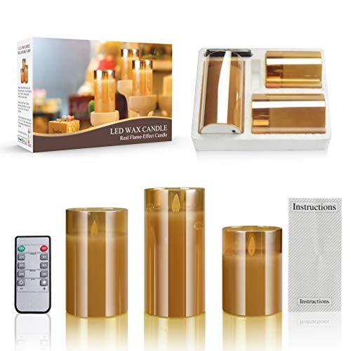 Led Flickering Flameless Candles Set of 3 Battery Operated Moving Wick Candle Luxury Glass Real Wax Remote Control Home Wedding Decor,4in 5in 6in Pack of 3 - Thumbnail 5