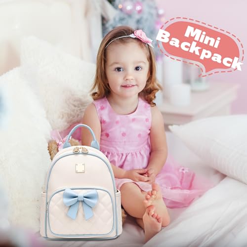 Image of I IHAYNER Mini Backpcak for Girls Small Bowknot Quilted Leather Backpack Purse for Women Cute Trendy Stuff Gifts for Kids (Light Blue)
